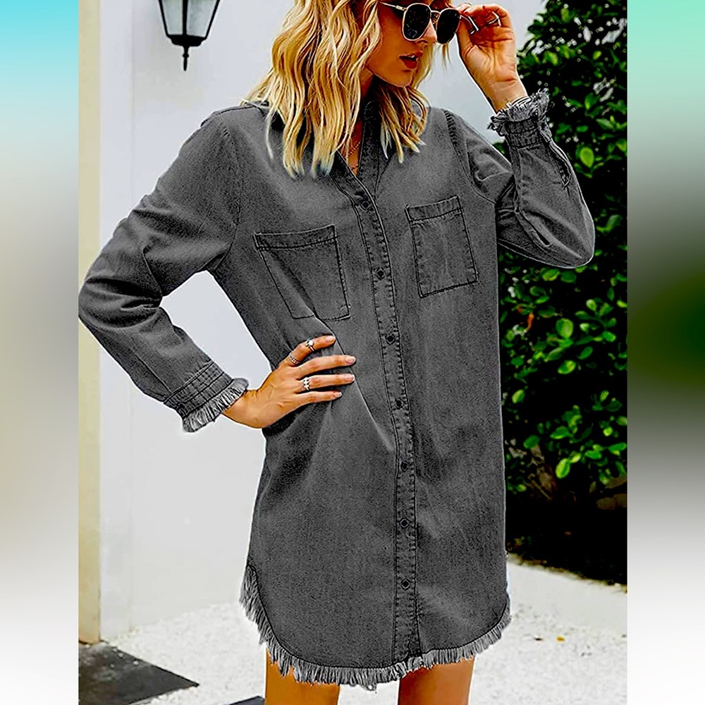 *SOLD* Denim Shirt Dress Distressed Jean Dress XXL NWT